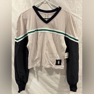 V-Neck Mesh Long Sleeve Top